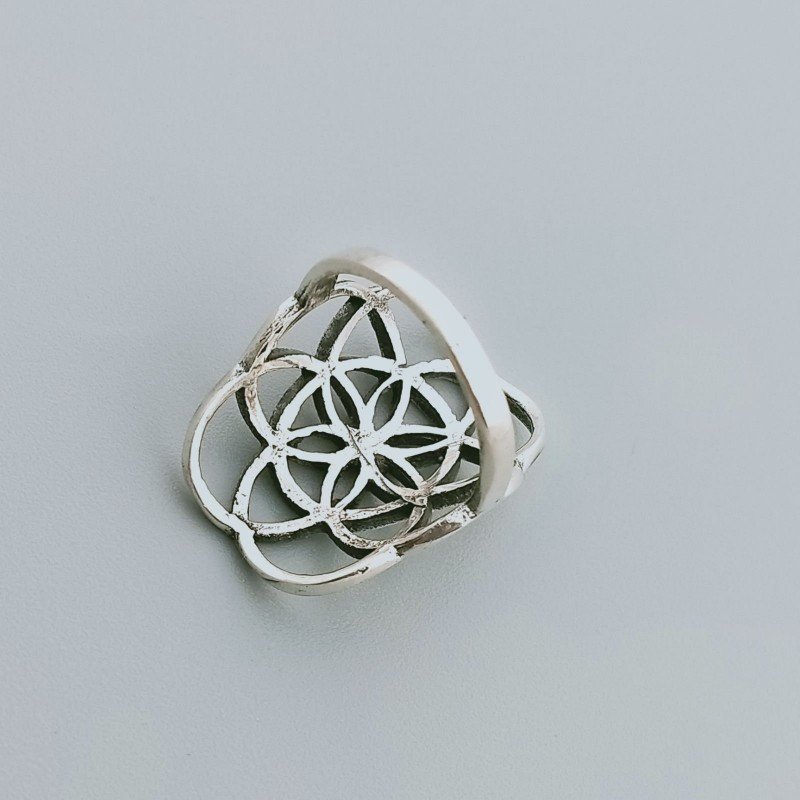 Anello Di Argento 925 Lavorato a Mano Filigrana Forma Chakra Stile Etnico - Misura 18