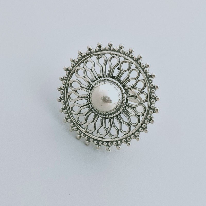 Anello Di Argento 925 Liscio Lavorato a Mano Solare Stile Etnico - Misura 17