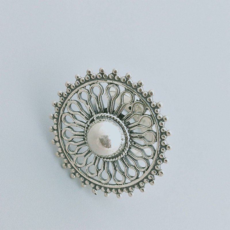 Anello Di Argento 925 Liscio Lavorato a Mano Solare Stile Etnico - Misura 17