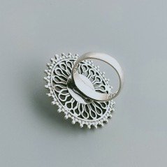 Anello Di Argento 925 Liscio Lavorato a Mano Solare Stile Etnico - Misura 17