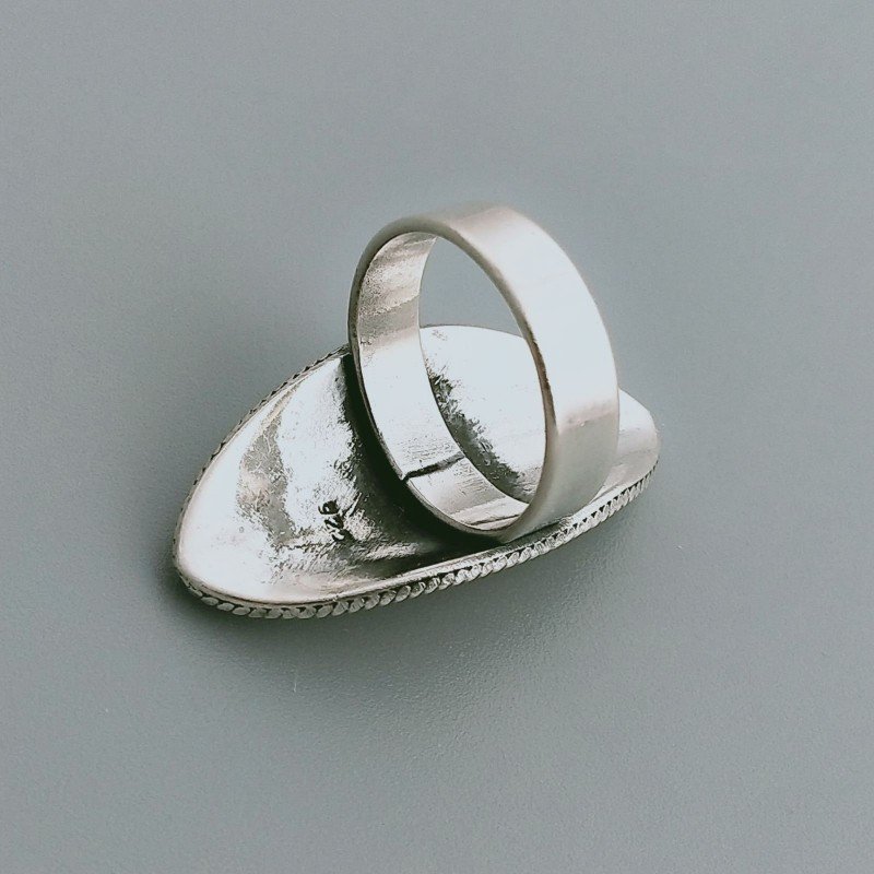 Anello Di Argento 925 Lavorato a Mano Filigrana Forma Regina Stile Etnico - Misura 18