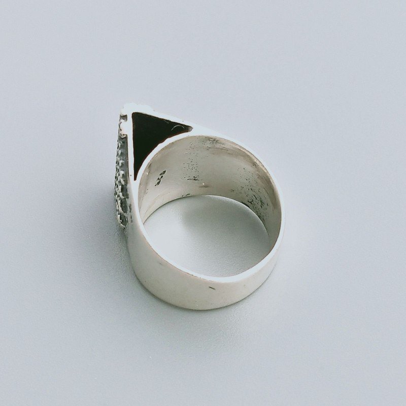 Anello Di Argento 925 Lavorato a Mano Filigrana Forma Piramide Stile Etnico - Misura 19