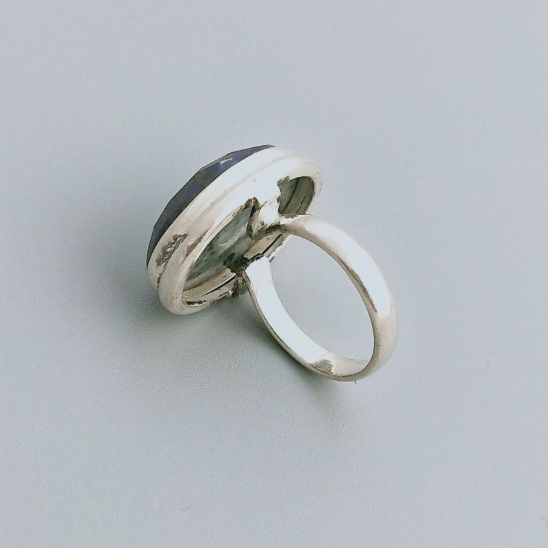 Anello Di Argento 925 Lavorato a Mano con Lapis Lazuli Cabochon Sfacettato - Misura 16