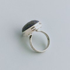 Anello Di Argento 925 Lavorato a Mano con Lapis Lazuli Cabochon Sfacettato - Misura 16