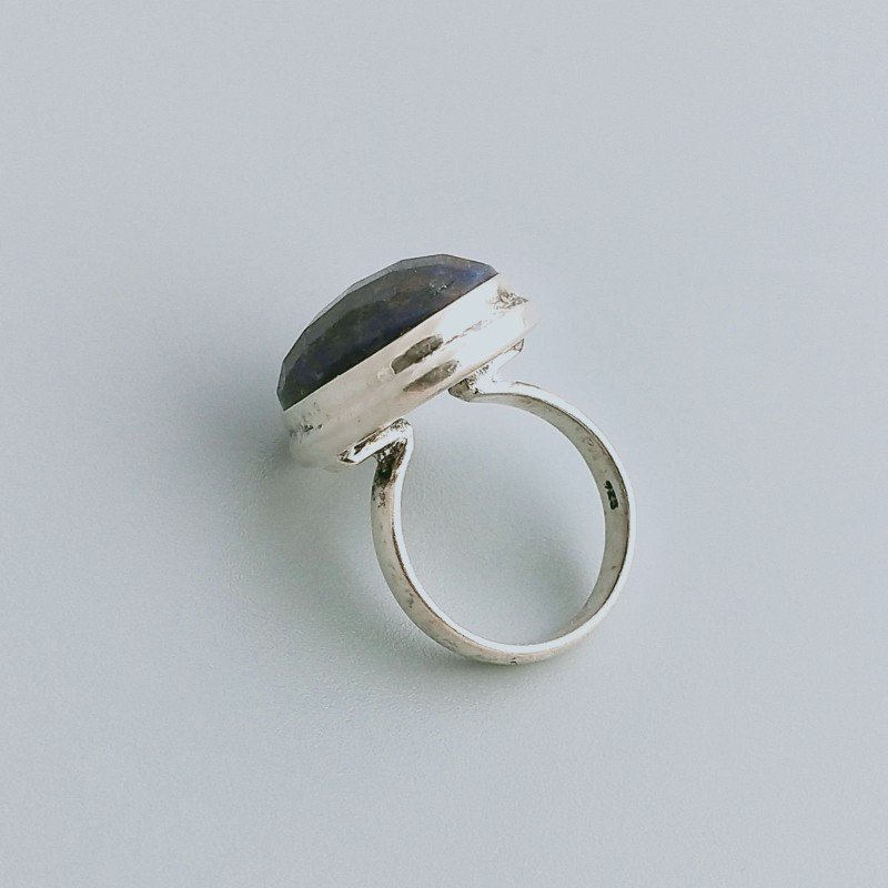 Anello Di Argento 925 Lavorato a Mano con Lapis Lazuli Cabochon Sfacettato - Misura 16