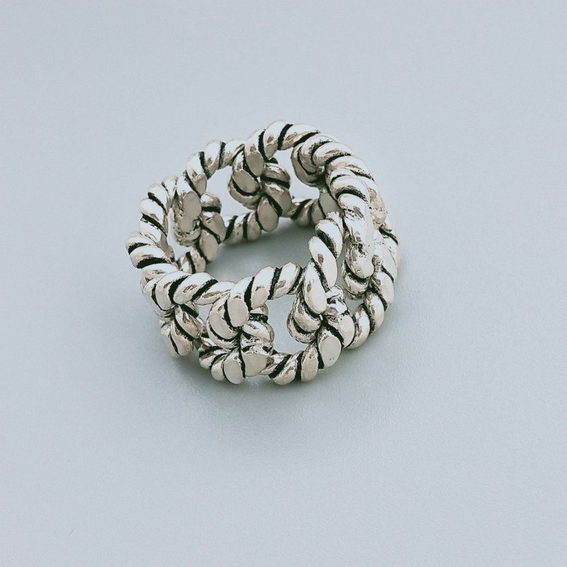 Anello Di Argento 925 Lavorato a Mano Forma Catena - Misura 19