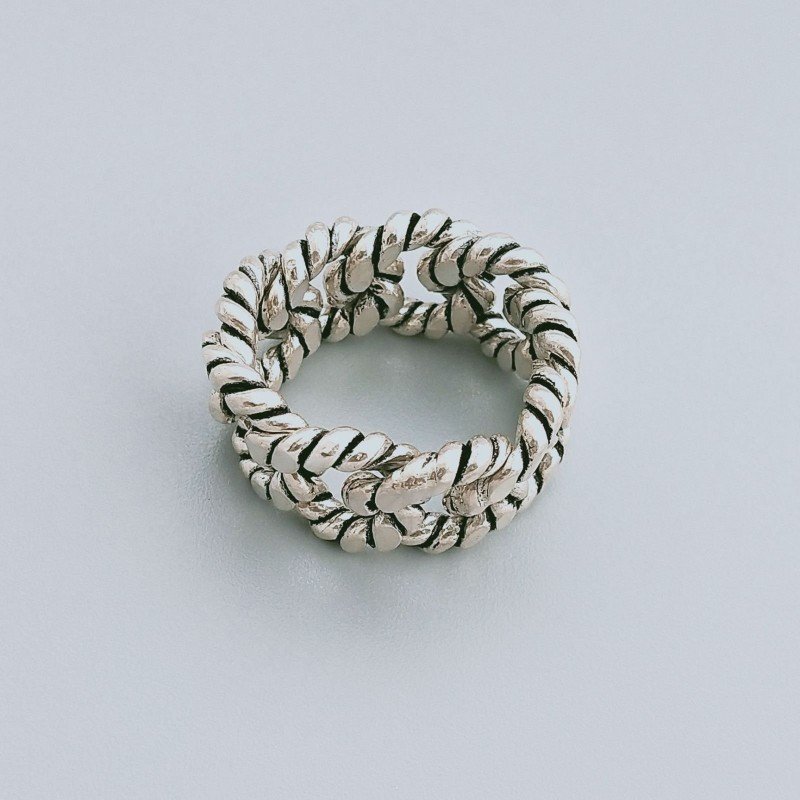 Anello Di Argento 925 Lavorato a Mano Forma Catena - Misura 19