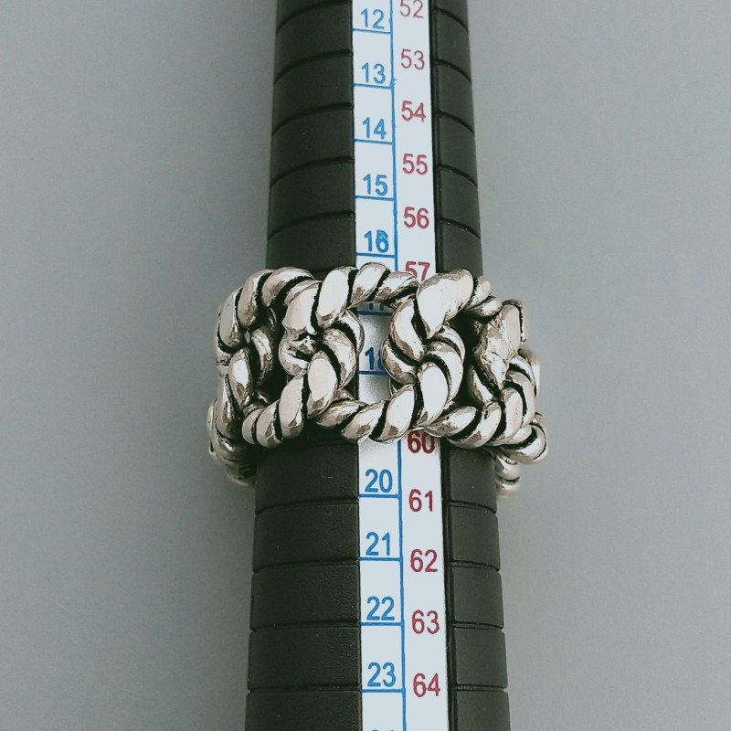 Anello Di Argento 925 Lavorato a Mano Forma Catena - Misura 19
