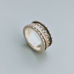 Anello Di Argento 925 Liscio Lavorato a Mano Con Fedina in Rame Stile Etnico - Misura 17