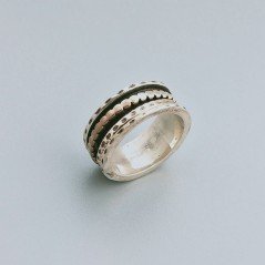 Anello Di Argento 925 Liscio Lavorato a Mano Con Fedina in Rame Stile Etnico - Misura 17