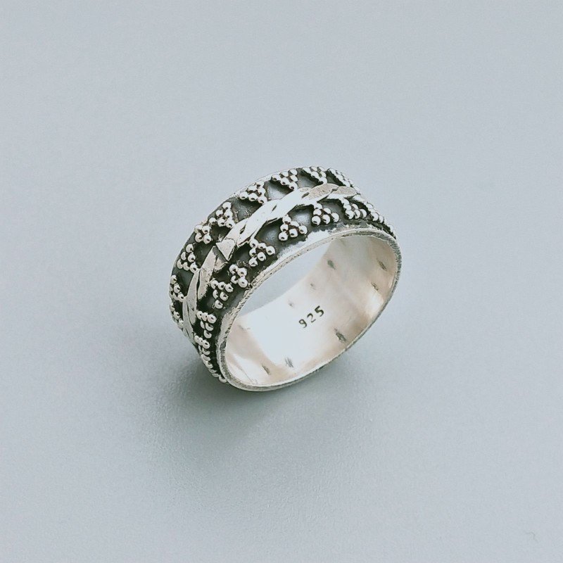 Anello Di Argento 925 Liscio Lavorato a Mano Fedina Stile Etnico - Misura 17