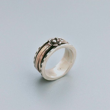 Anello Di Argento 925 Fedina Lavorato a Mano Con Fedina di Rame Stile Etnico - Misura 18
