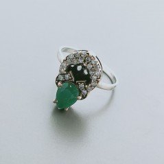 Anello Di Argento 925 con Radice di Esmeraldo e Zircone Stile Etnico - Misura 18
