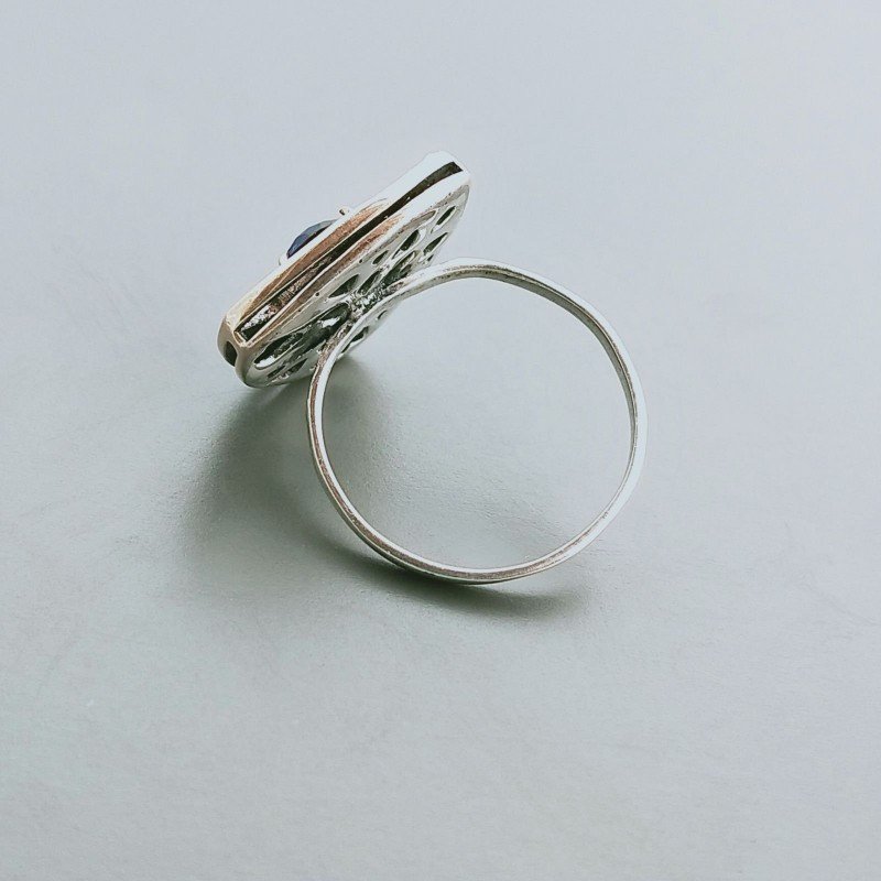 Anello Di Argento 925 con Radice di Zaffiro e Zircone Stile Etnico - Misura 18