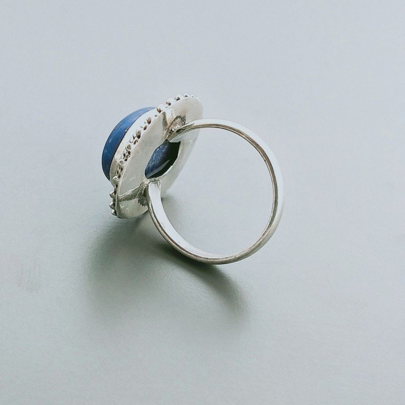 Anello Di Argento 925 Lavorato a Mano con Lapis Lazuli Cabochon Sfacettato - Misura 18
