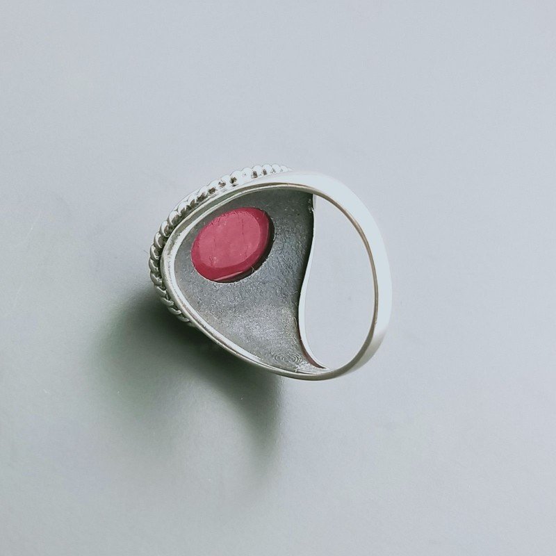 Anello Di Argento 925 Lavorato a Mano con Radice di Rubino Ovale - Misura 21