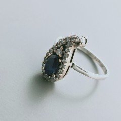 Anello Di Argento 925 con Radice di Zaffiro e Zircone Stile Etnico - Misura 19