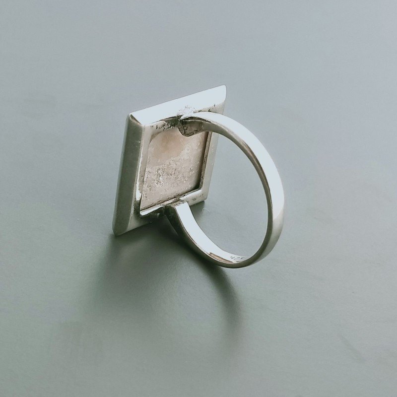 Anello Di Argento 925 Lavorato a Mano con Madreperla Bianca Arcobaleno - Misura 19