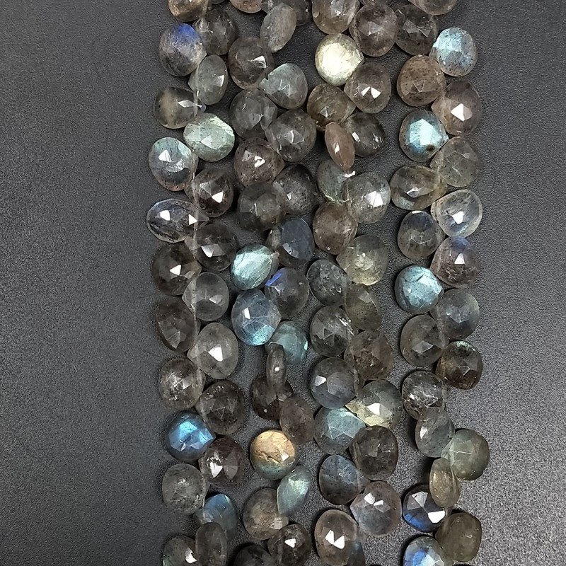 Labradorite Naturale Perline Forma Cuore Piatto Sfaccettato a Mano Foro Laterale 08-12mm