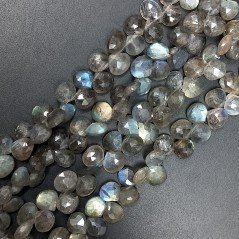 Labradorite Naturale Perline Forma Cuore Piatto Sfaccettato a Mano Foro Laterale 08-12mm
