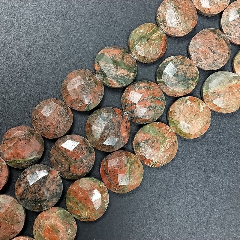 Unakite NaturaleTondo Piatto Sfaccettato A Mano 15mm-18mm