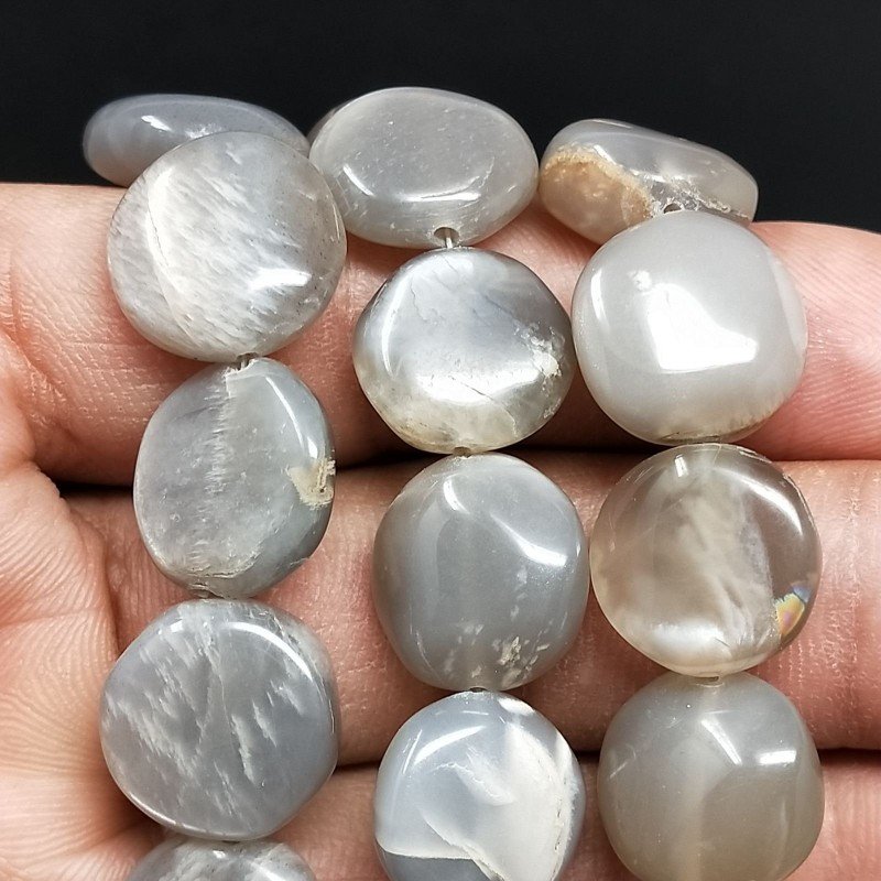 Pietra Di Luna Grigia Marrone Tondo Piatto Liscio A Mano 06mm-12mm Pietra Di Luna Grigia Marrone Tondo Piatto Liscio A Mano 06mm-12mm