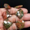 Unakite Naturale Perline Forma Diamante Piatto Foro Laterale Sfaccettato A Mano