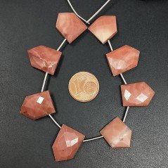 Rodonite Naturale Perline Forma Prisma Pentagono Piatto Foro Laterale Sfaccettato A Mano
