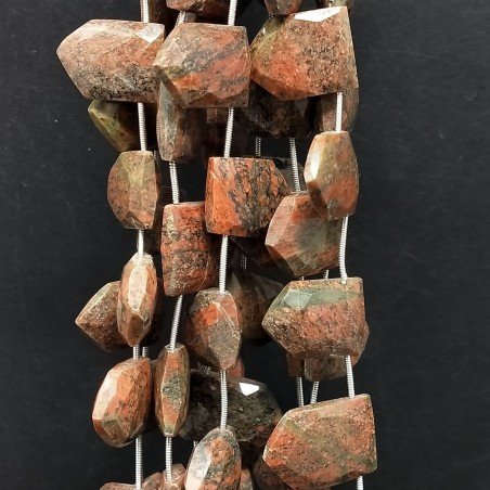 Unakite Naturale Perline Forma Prisma Pentagono Piatto Foro Laterale Sfaccettato A Mano