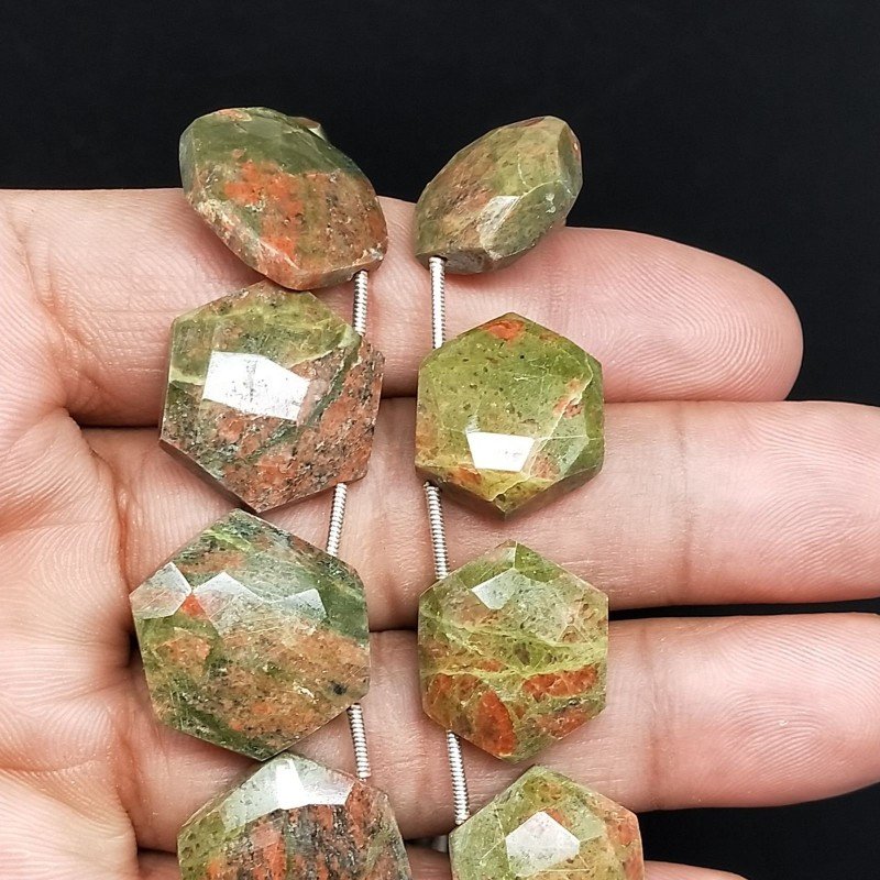 Unakite Naturale Naturale Perline Forma Hexagon Piatto Foro Laterale Sfaccettato A Mano