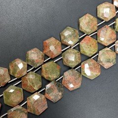 Unakite Naturale Naturale Perline Forma Hexagon Piatto Foro Laterale Sfaccettato A Mano