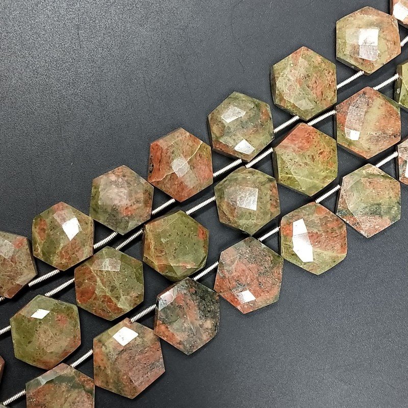 Unakite Naturale Naturale Perline Forma Hexagon Piatto Foro Laterale Sfaccettato A Mano