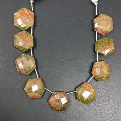 Unakite Naturale Naturale Perline Forma Hexagon Piatto Foro Laterale Sfaccettato A Mano