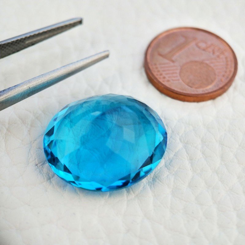 Topazio Azzurro Blu Svizzero Idrotermale Taglio Ovale Sfaccettata a Mano Gemma Sciolta 20X17X10mm 18,30 Carati 1pz