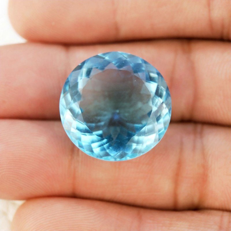 Acquamarina Idrotermale Taglio Tondo Sfaccettata a Mano Gemma Sciolta 20X20X11mm 23,40 Carati 1pz