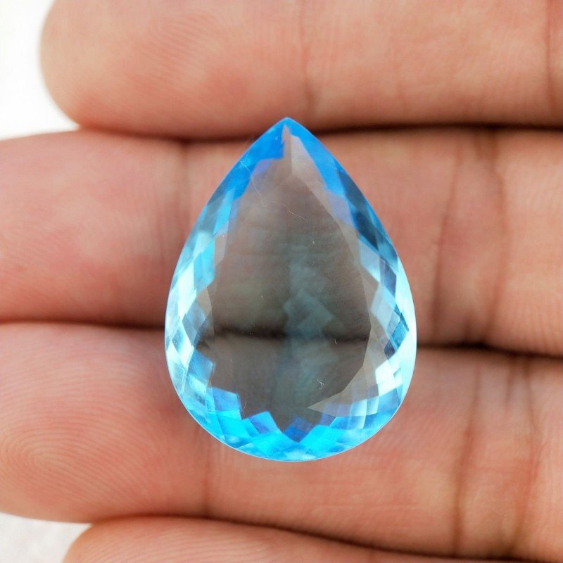 Acquamarina Idrotermale Taglio Goccia Sfaccettata a Mano Gemma Sciolta 25X18X8mm 21,65 Carati 1pz
