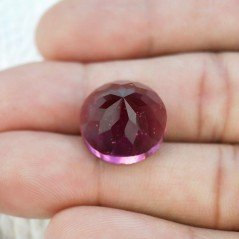 Tormalina Rubellite Idrotermale Taglio Cupola Tondo Sfaccettata a Mano Gemma Sciolta 15X15X10mm 13,45 Carati 1pz