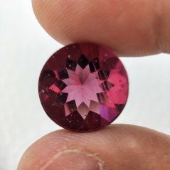Tormalina Rubellite Idrotermale Taglio Cupola Tondo Sfaccettata a Mano Gemma Sciolta 15X15X10mm 13,45 Carati 1pz