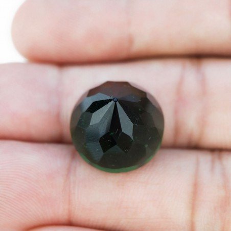 Tormalina Verde Idrotermale Taglio Cupola Tondo Sfaccettata a Mano Gemma Sciolta 16mm 1pz