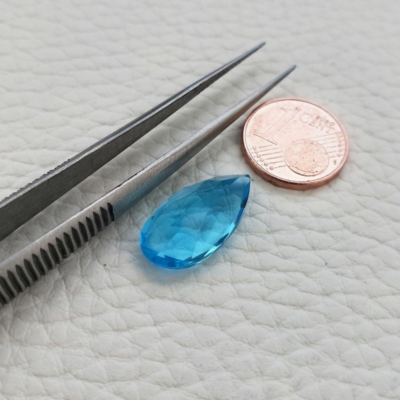 Topazio Azzurro Idrotermale Taglio Goccia Sfaccettata a Mano Gemma Sciolta 19X10X6mm 7,15 Carati 1pz