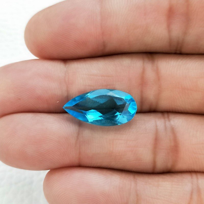 Topazio Azzurro Idrotermale Taglio Goccia Sfaccettata a Mano Gemma Sciolta 19X10X6mm 7,15 Carati 1pz