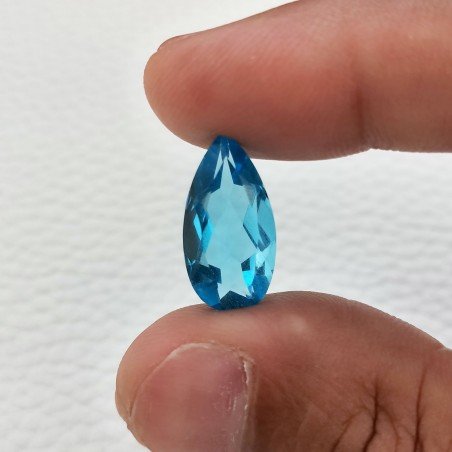Topazio Azzurro Idrotermale Taglio Goccia Sfaccettata a Mano Gemma Sciolta 19X10X6mm 7,15 Carati 1pz