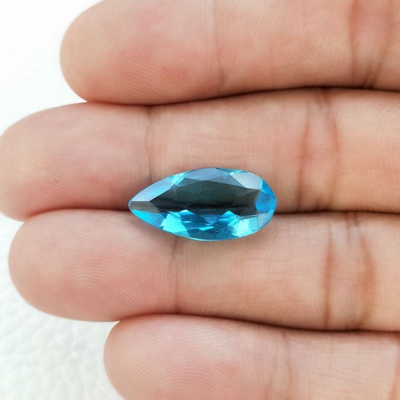 Topazio Azzurro Idrotermale Taglio Goccia Sfaccettata a Mano Gemma Sciolta 20X10X5mm 6,45 Carato 1pz