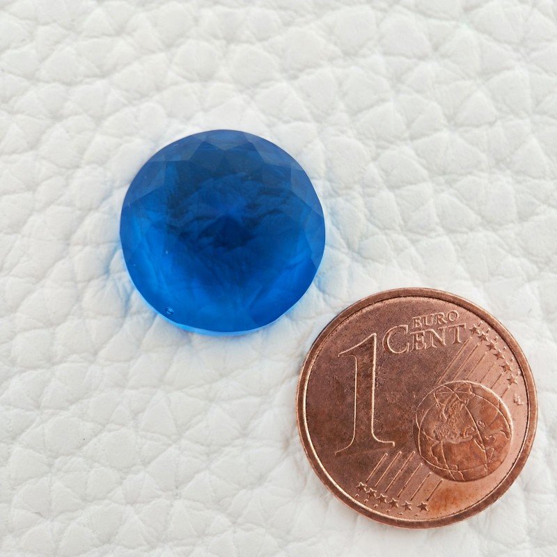 Topazio Azzurro Blu Svizzero Idrotermale Taglio Cupola Tondo Sfaccettata a Mano Gemma Sciolta 14X14X9mm 9,75 Carati 1pz