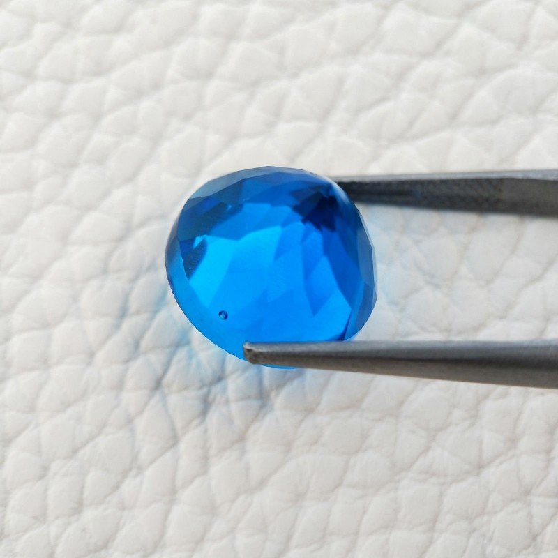 Topazio Azzurro Blu Svizzero Idrotermale Taglio Cupola Tondo Sfaccettata a Mano Gemma Sciolta 14X14X9mm 9,75 Carati 1pz