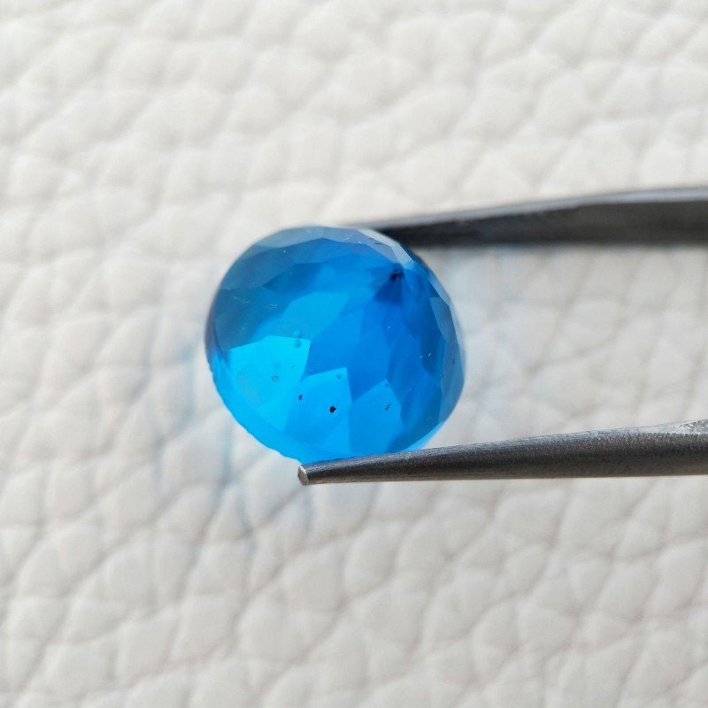 Gemma Sciolta di Topazio Azzurro Blu Svizzero Idrotermale, Taglio Cupola Tondo Sfaccettato a Mano, 13x13x9 mm, 9,10 ct