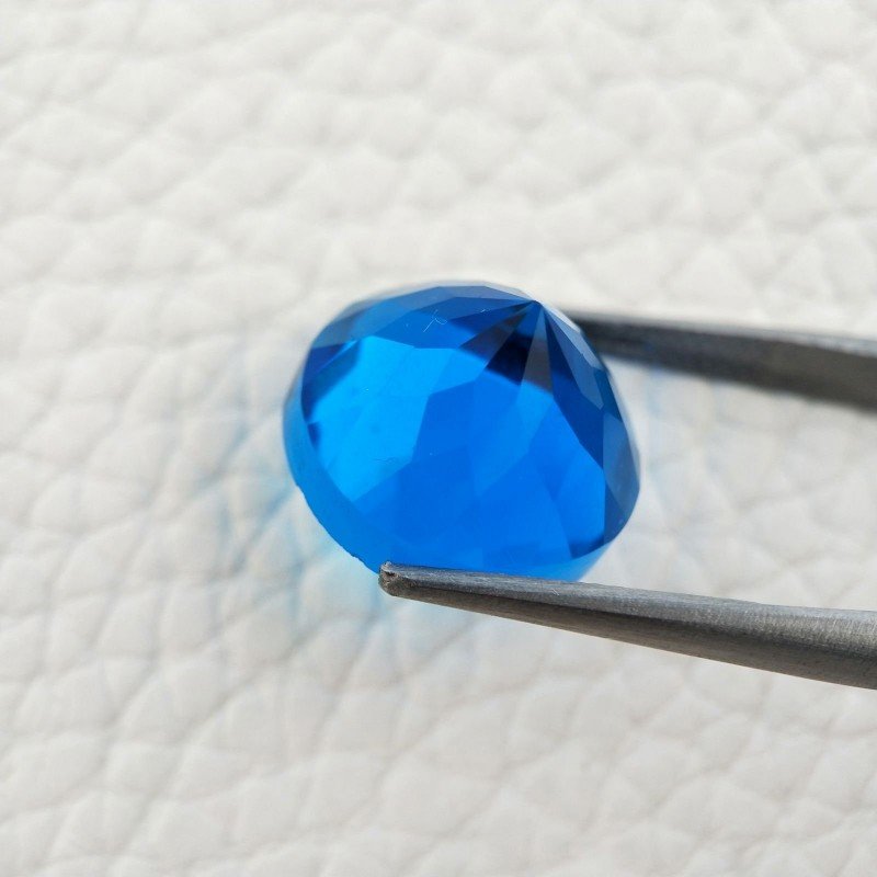 Topazio Azzurro Blu Svizzero Idrotermale Taglio Cupola Tondo Sfaccettata a Mano Gemma Sciolta 15X15X10-11mm 14,50 Carati 1pz