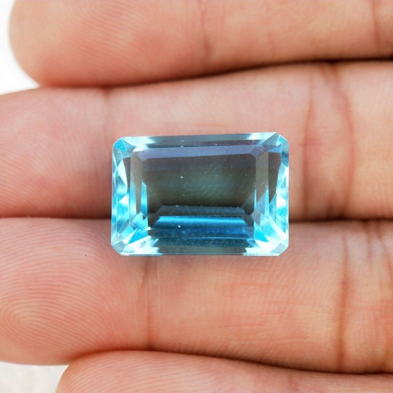Acquamarina Idrotermale Taglio Smeraldo Ottagono Sfaccettata a Mano Gemma Sciolta 18X13X9mm 16,30 Carati 1pz