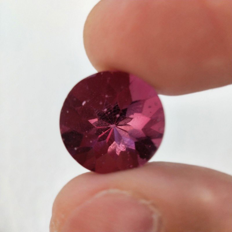Tormalina Rubellite Idrotermale Taglio Cupola Tondo Sfaccettata a Mano Gemma Sciolta 14X14X9-10mm 9,15 Carati 1pz