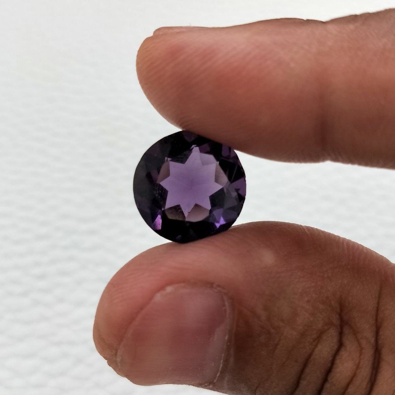 Ametista Africana Idrotermale Taglio Tondo Sfaccettata a Mano Gemma Sciolta 13X13X8mm 7,10 Carati 1pz